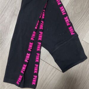PINK Victoria's Secret Black Leggings with Pink Logo